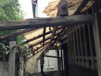 杉並区での下屋の撤去と波板の補強作業